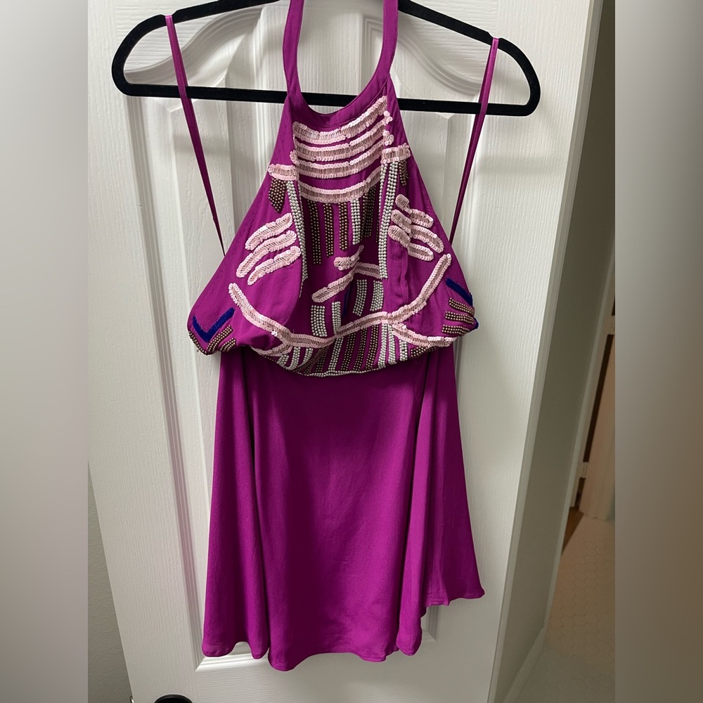 NBD x The NAVEN Twins Fuchsia Beaded Backless Dress